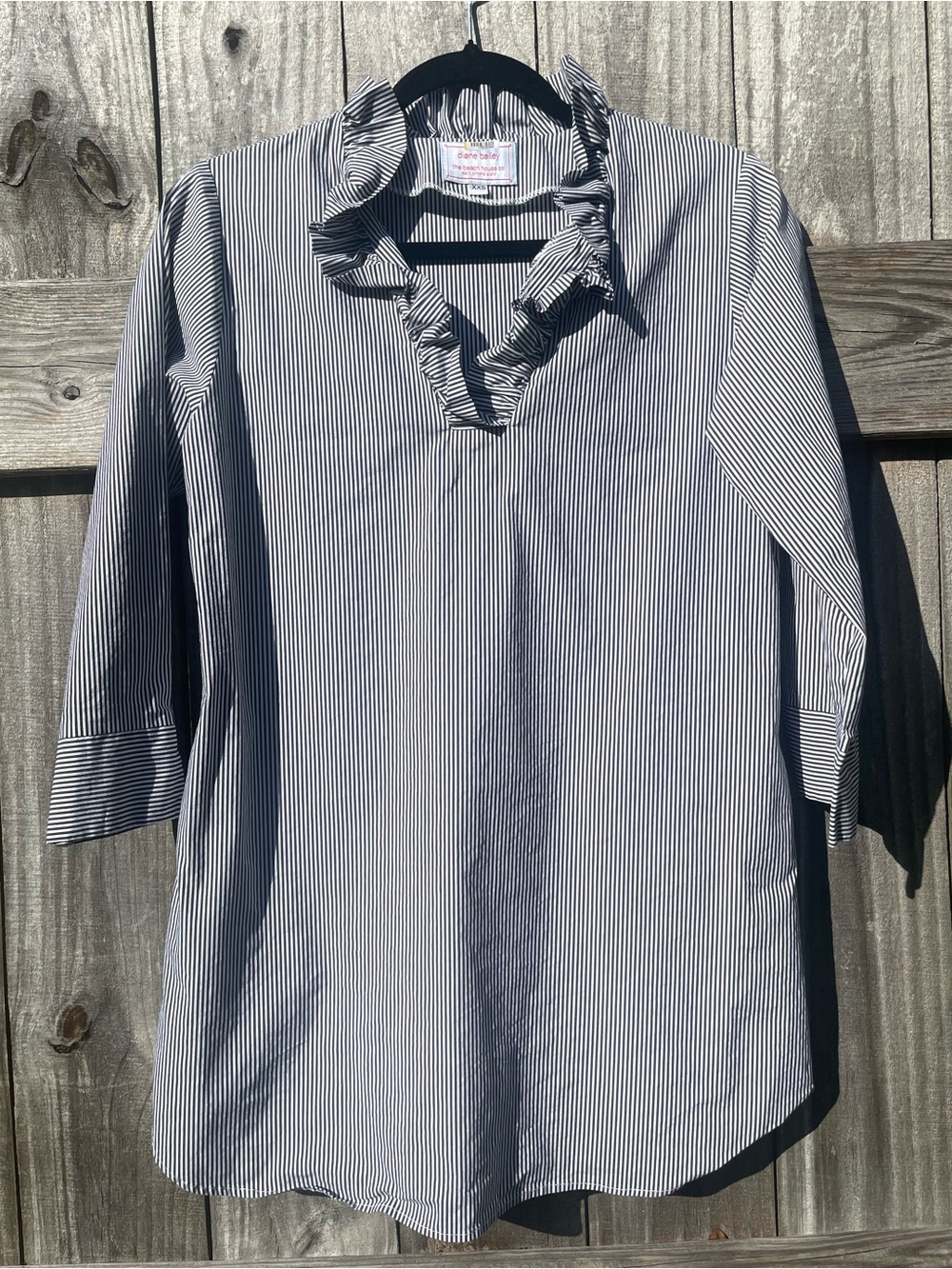 Diane Bailey The Beach House SSI Striped Ruffle V-Neck Tunic Top - Navy & White